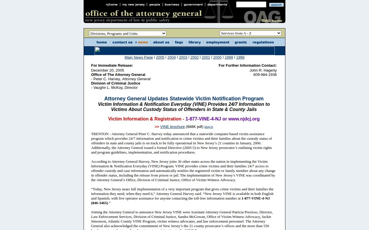 New Jersey VINE release notification coverage for Somerset County
